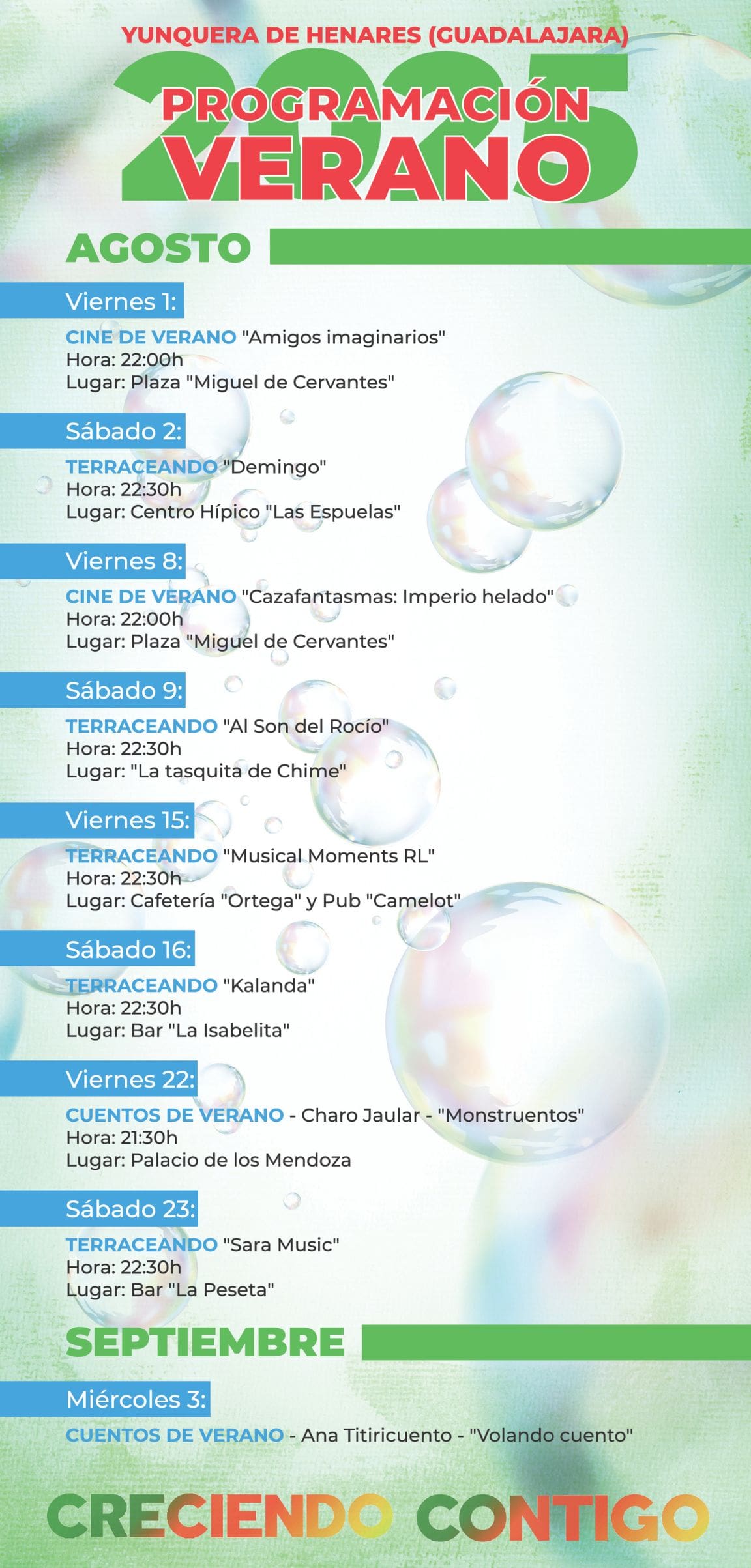 Programación Yunquera Agosto y Septiembre 2025