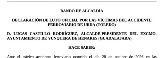 Bando Municipal | Luto oficial en Yunquera de Henares